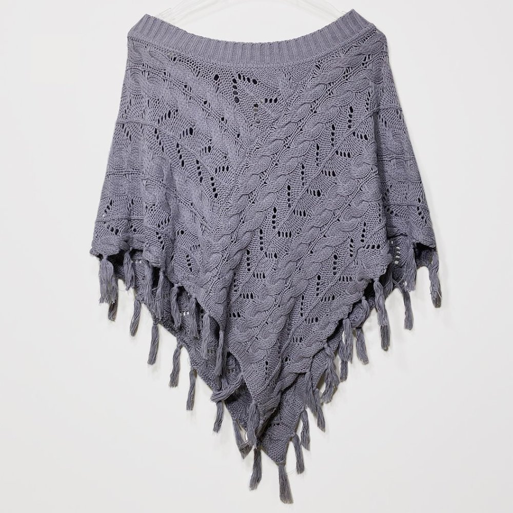 Off-the-Shoulder Dark Grey Knit Poncho by Mudd